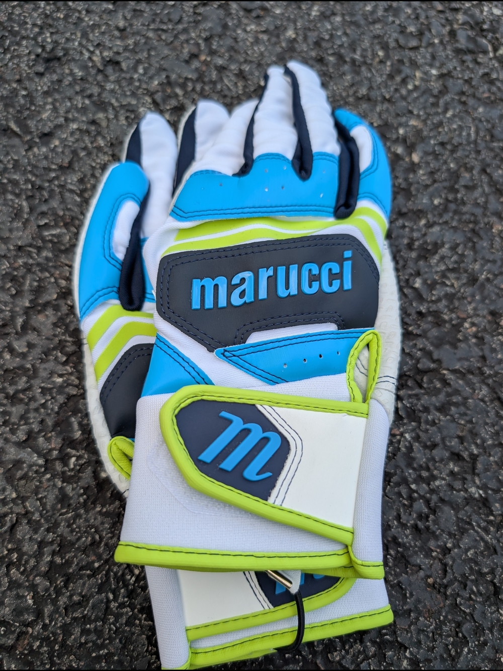 Marucci Batting Gloves in Blue, White & Lime